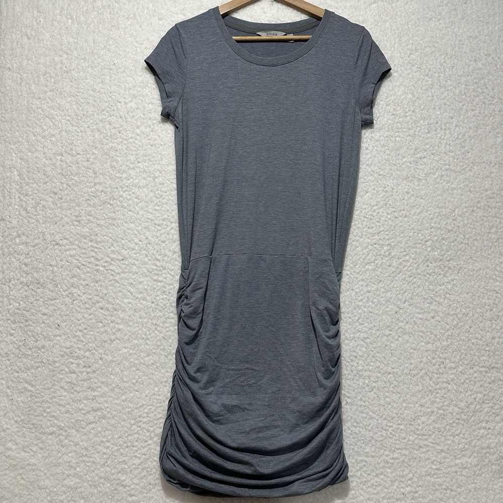 Athleta Women's Topanga Ruched T-Shirt Grey Short‎ Sleeve Athleisure Dress Sz S
